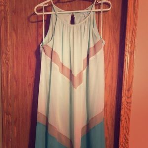 Long, spaghetti strap dress.